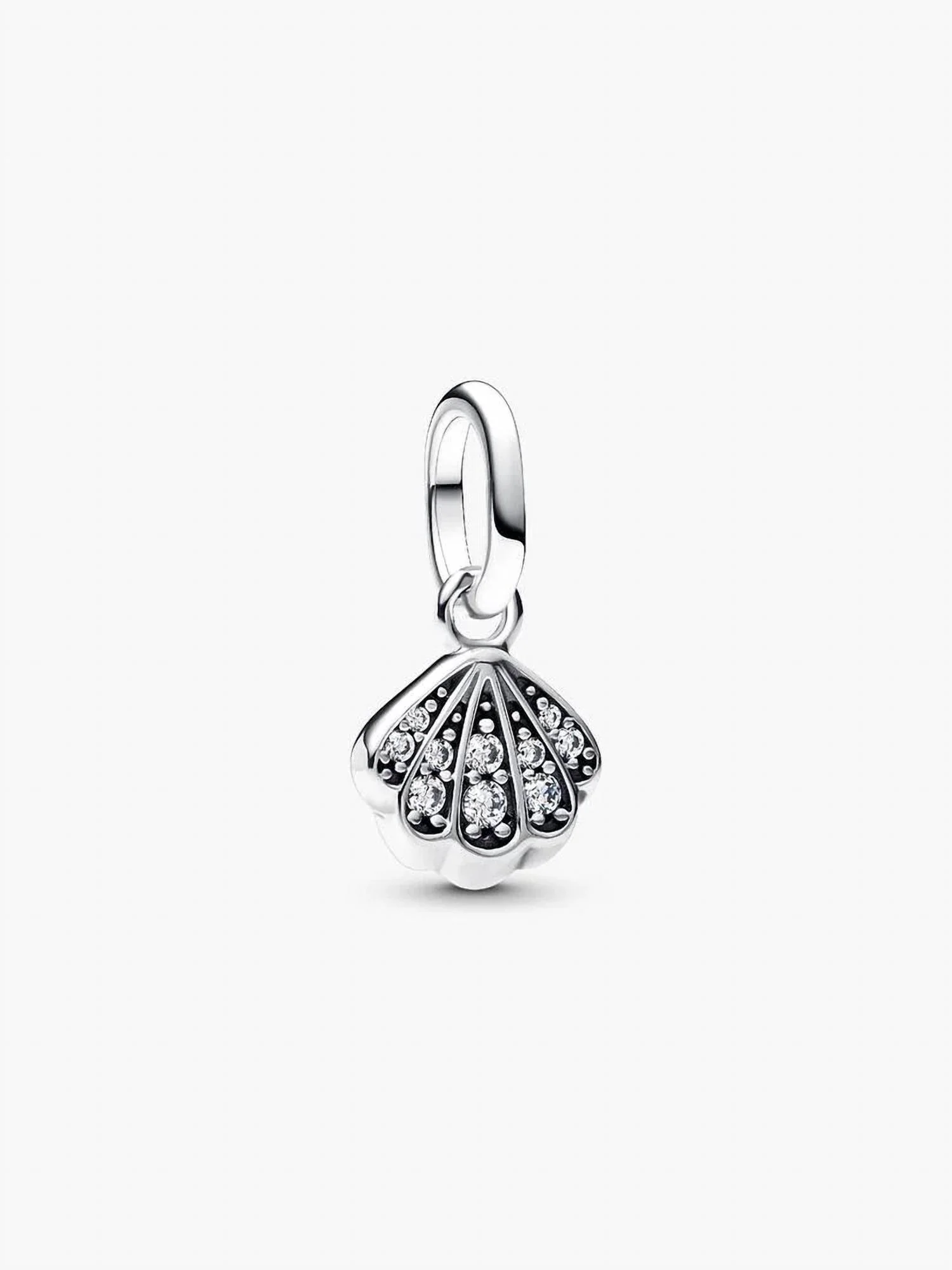 Sparkling Shell Mini Dangle Charm In Silver