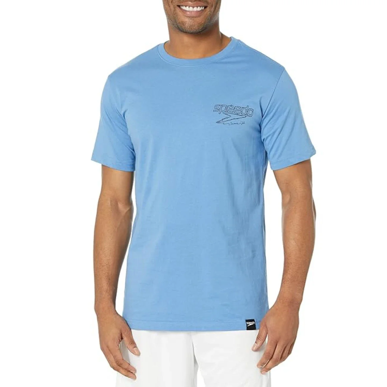 Speedo T-Shirt Men's Blue Graphic 100% Cotton Short Sleeve Swimwear RED759 - Image 3