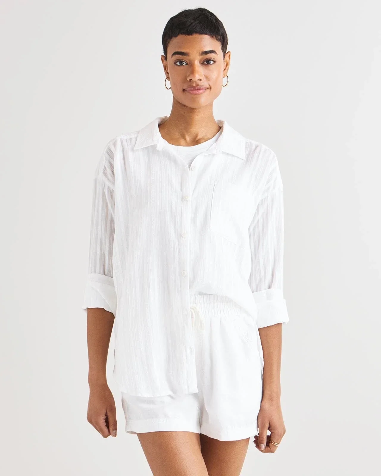 Splendid Bloom Shirt Women's White Striped 100% Cotton Button Up FROG365 - Image 6