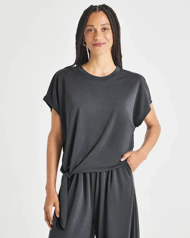 Splendid Giada Sandwash RM4K260 Tee Women's Gray Knotted Crewneck GBO1963 - Image 2