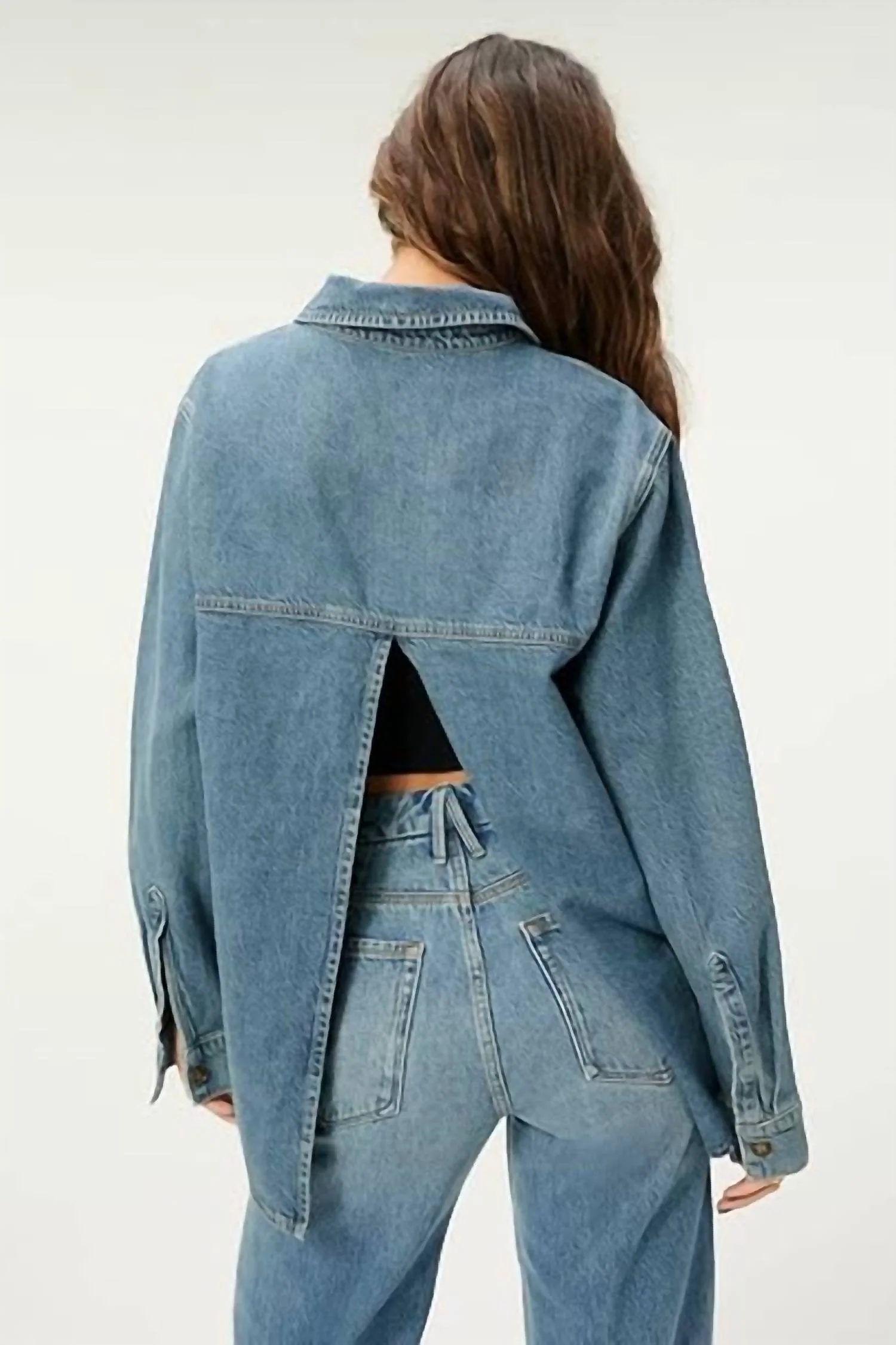 Split Back Shirt Jacket In Blue - Image 2