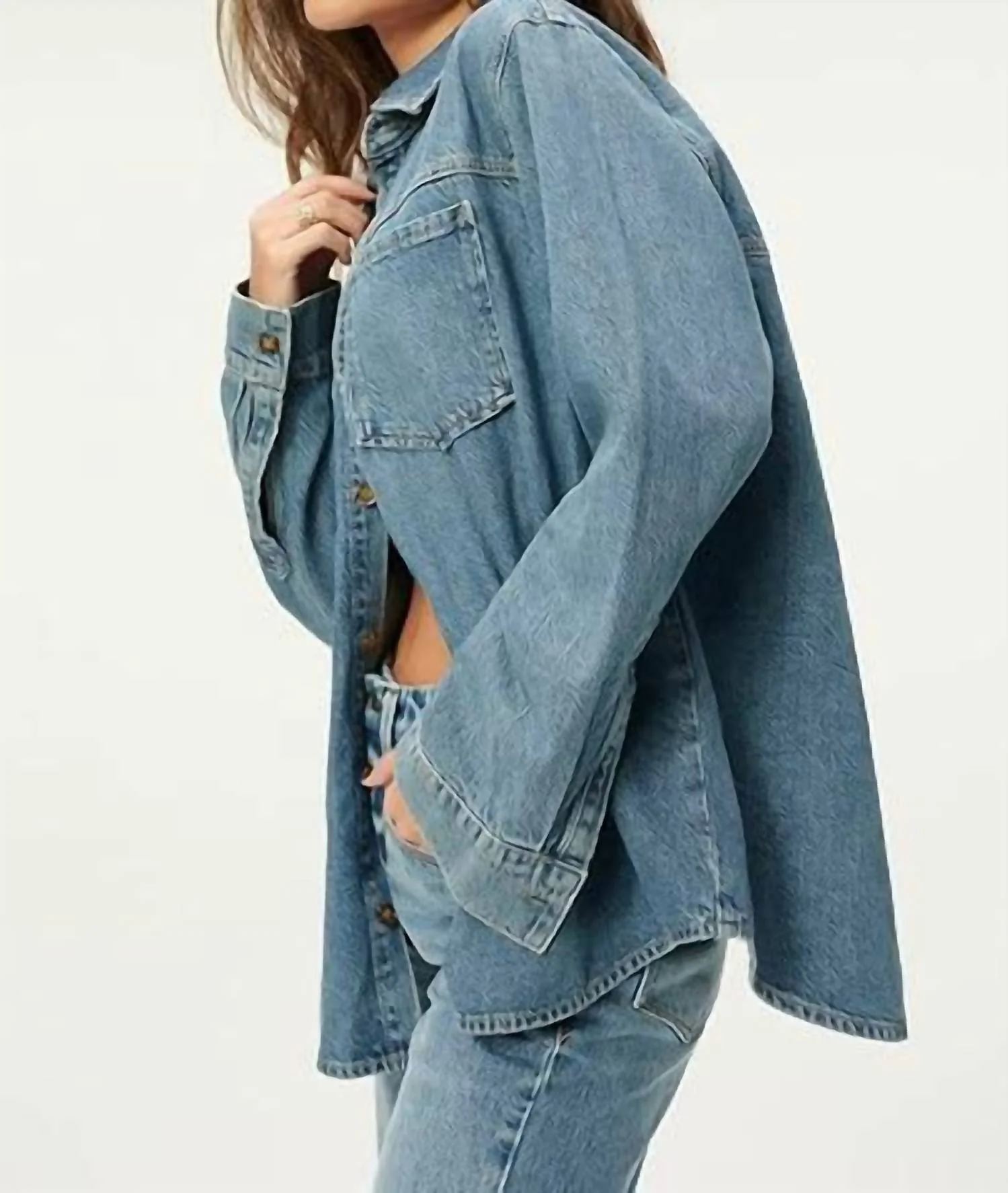 Split Back Shirt Jacket In Blue - Image 3
