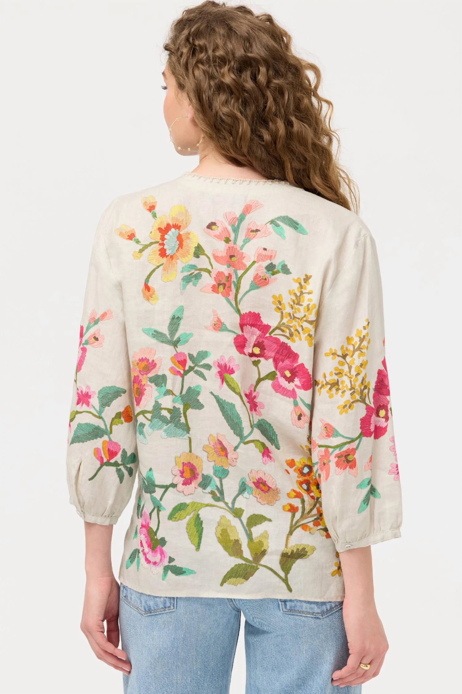 Split Neck Linen Blouse In Ecru Miraze - Image 2