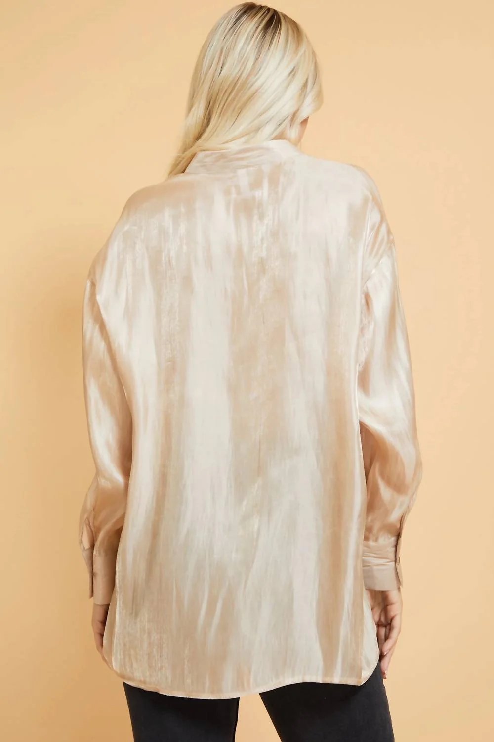 Split Neck Shimmer Blouse In Taupe Shimmer - Image 3