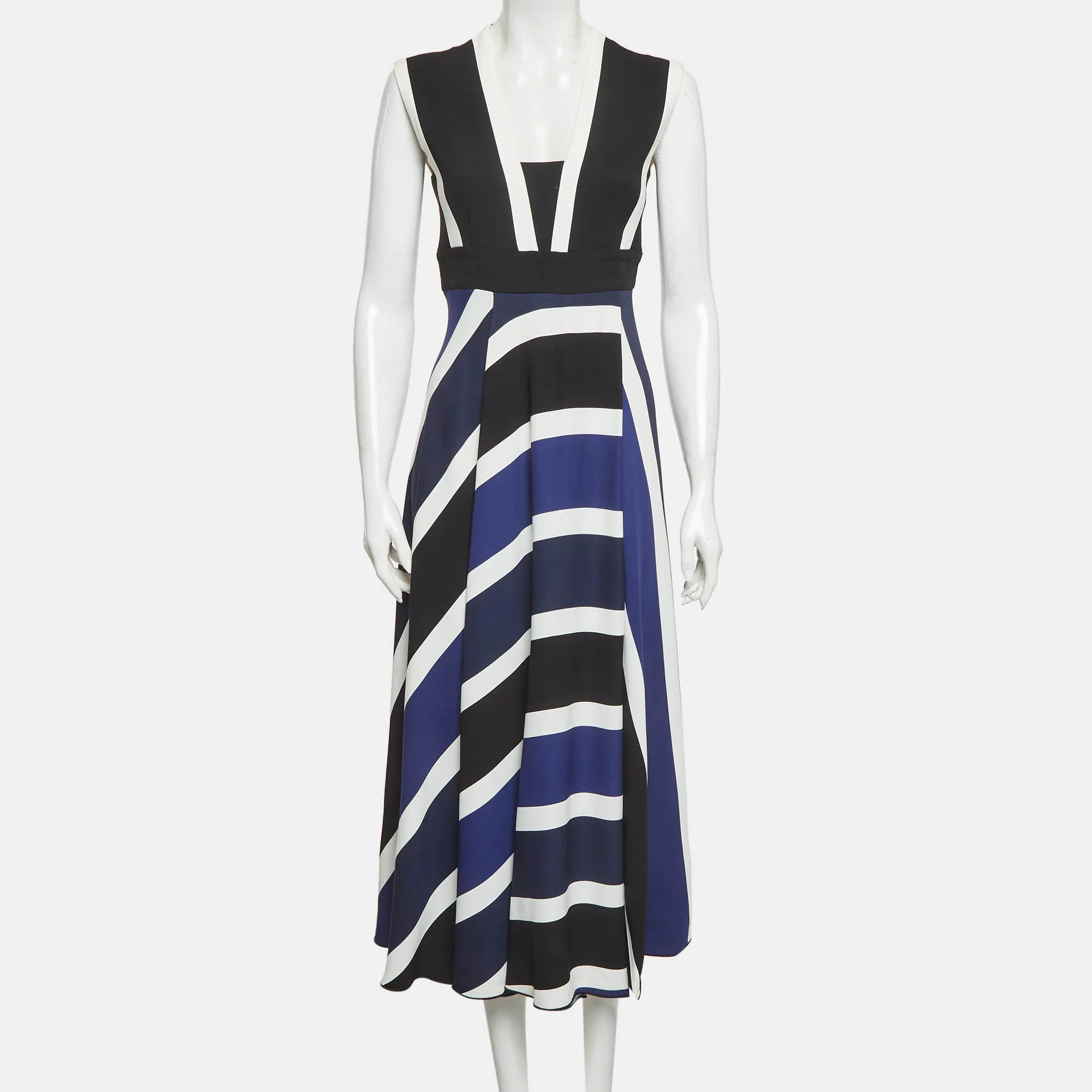 Sportmax Blue/black Striped Crepe Sleeveless Midi Dress - Image 2