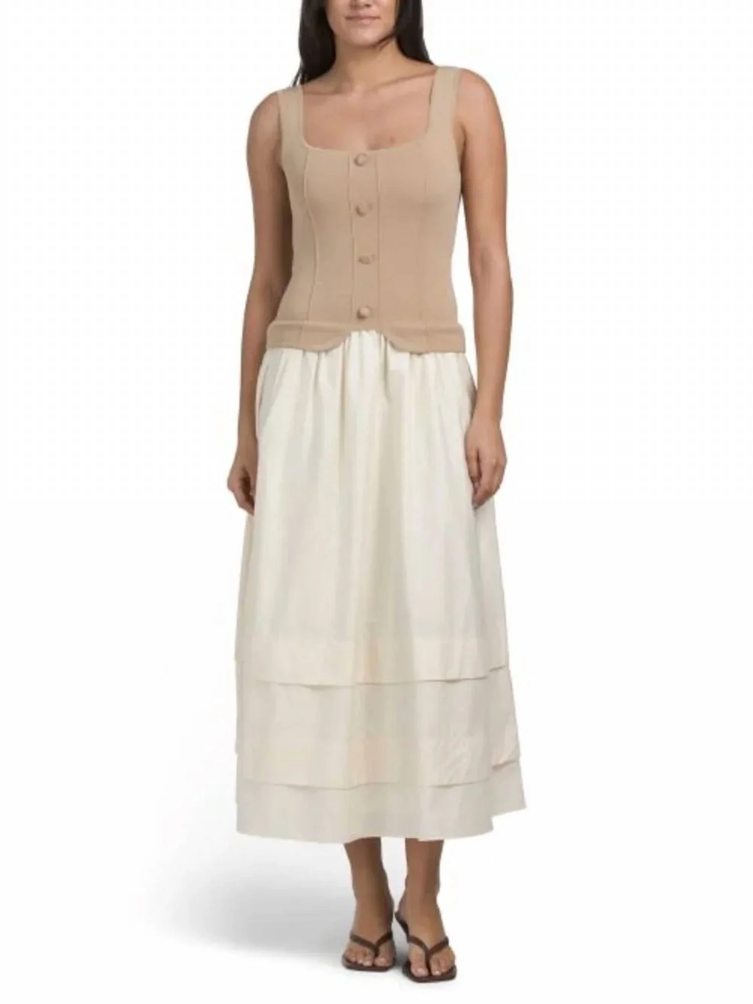 Square Neck Mixed Media Dress In White
