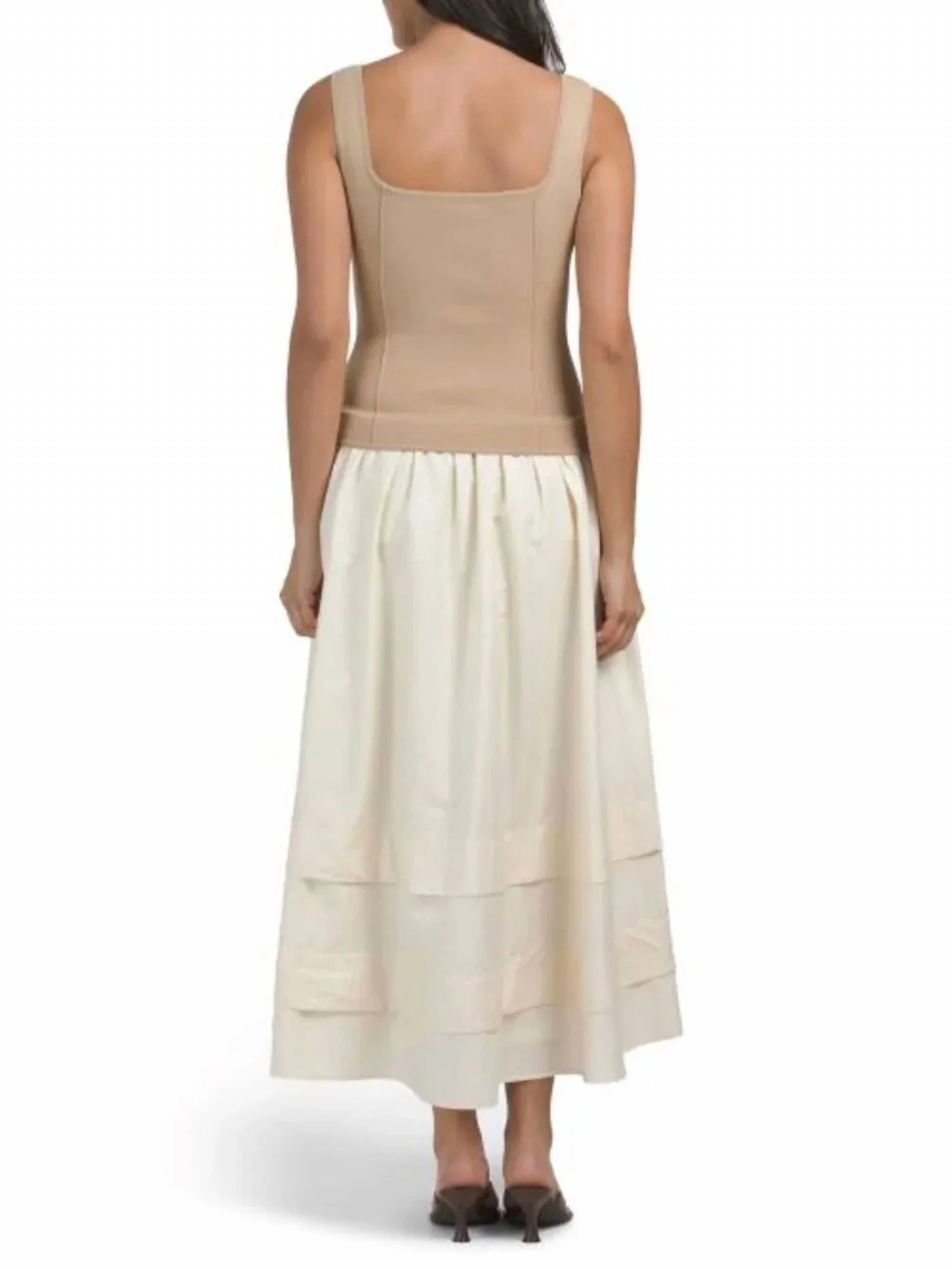 Square Neck Mixed Media Dress In White - Image 2