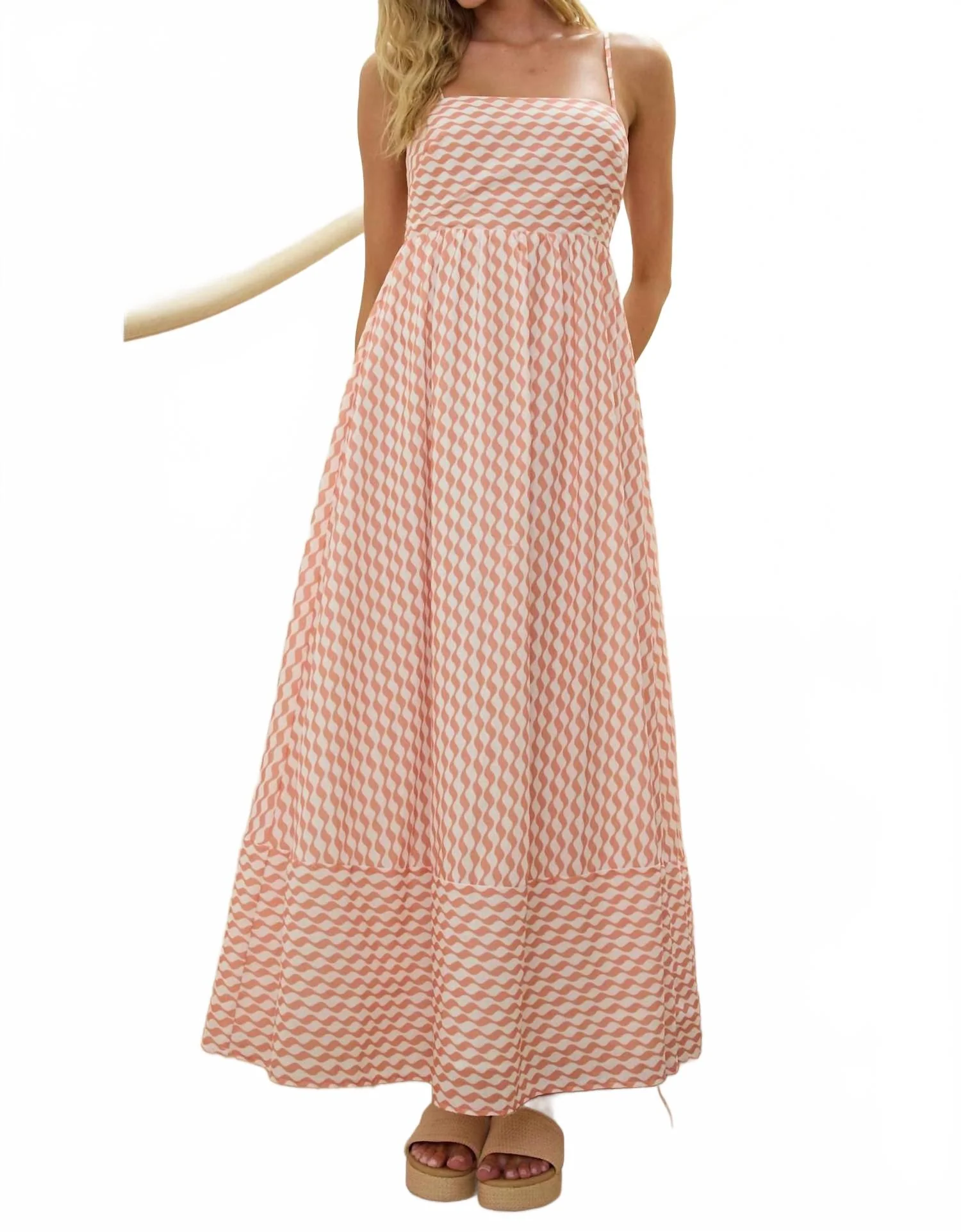 Squiggle Smocked Maxi Dress In Coral