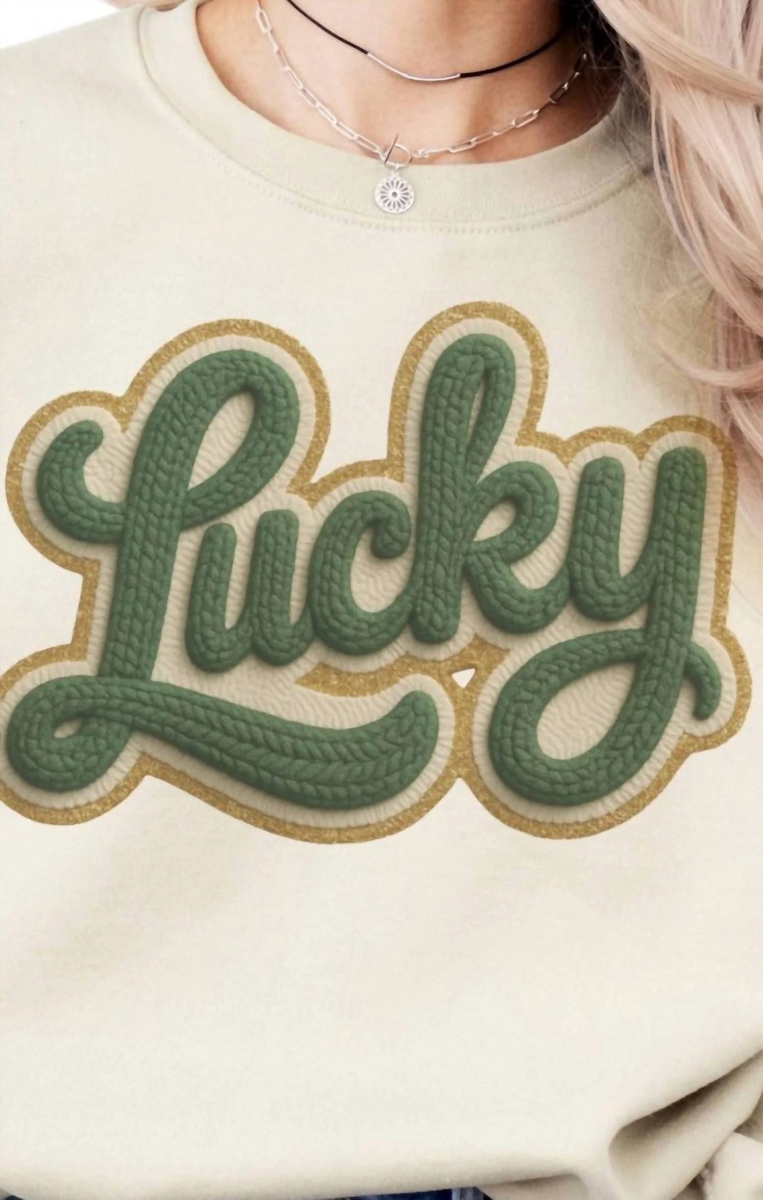 St. Patrick's Day Yarn Knitted Sweatshirt In Sand - Image 2