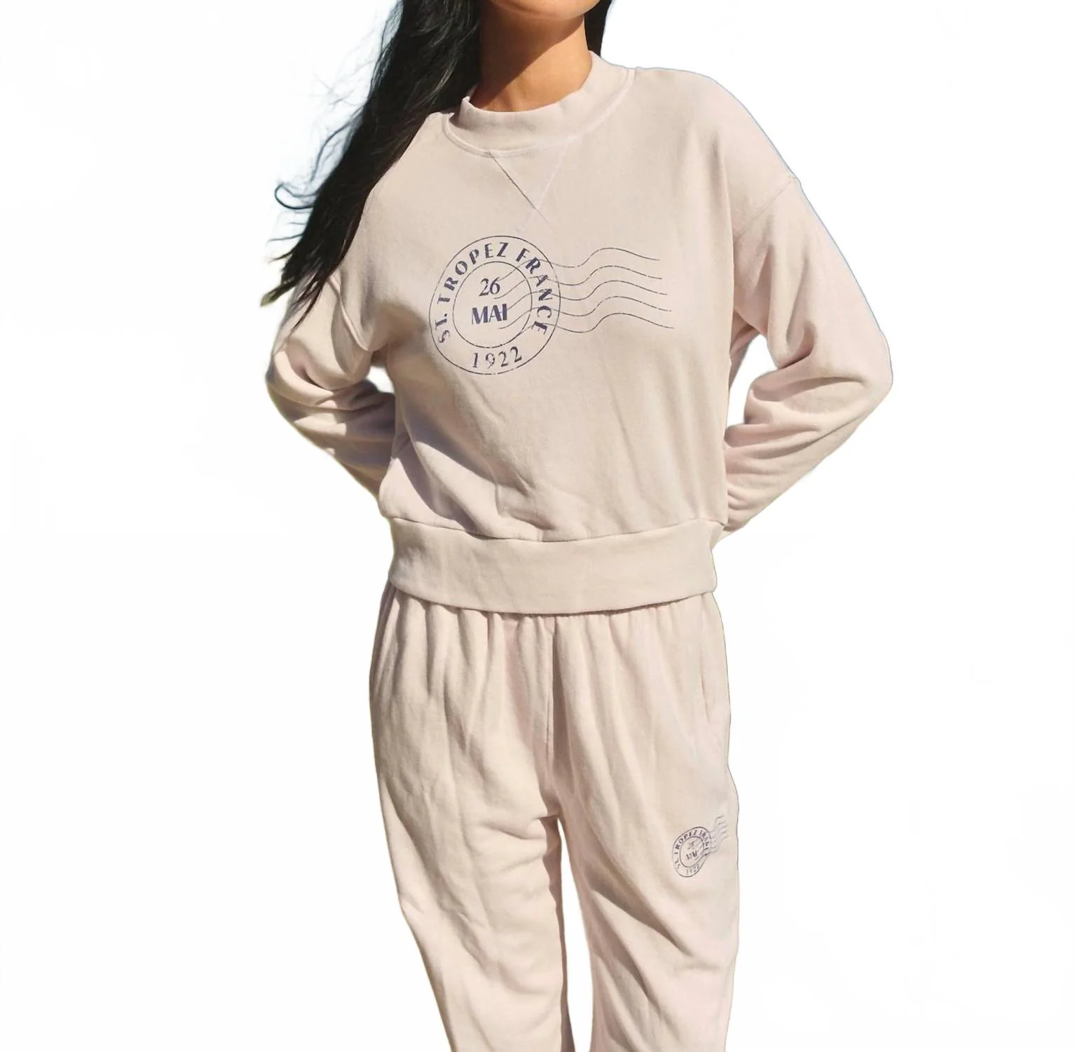St Tropez Stamp Athletic Sweatpant In Oyster - Image 3