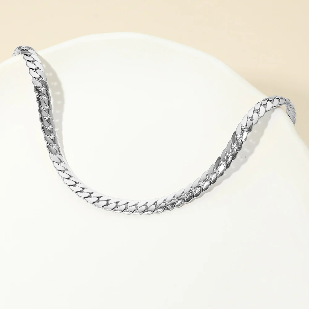 Stainless Steel Flat Cuban Chain Necklace