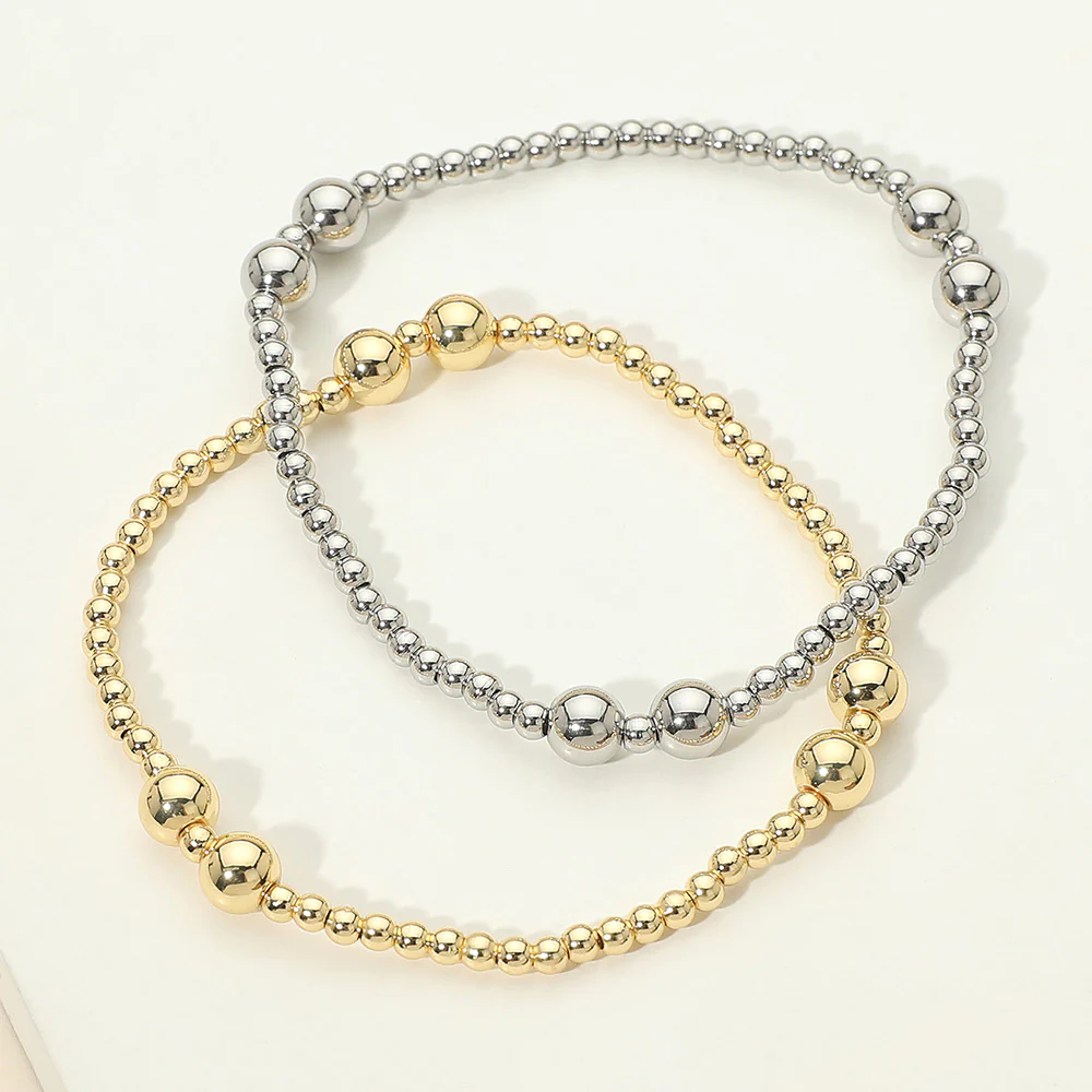 Stainless Steel Graduated Beaded Stretch Bracelet - Image 3