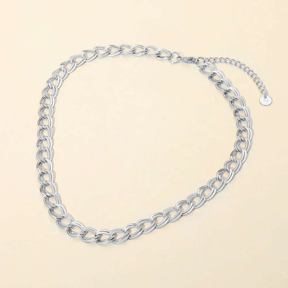 Stainless Steel Textured Link Chain Necklace - Image 2