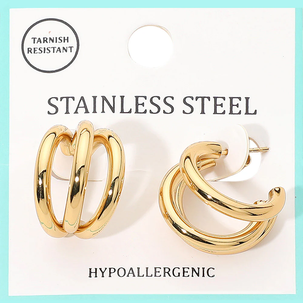 Stainless Steel Triple Hoop Earrings