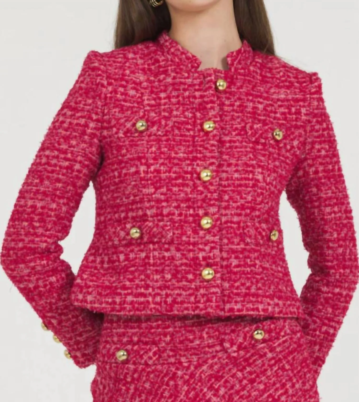 Stand Collar Jacket In Pink