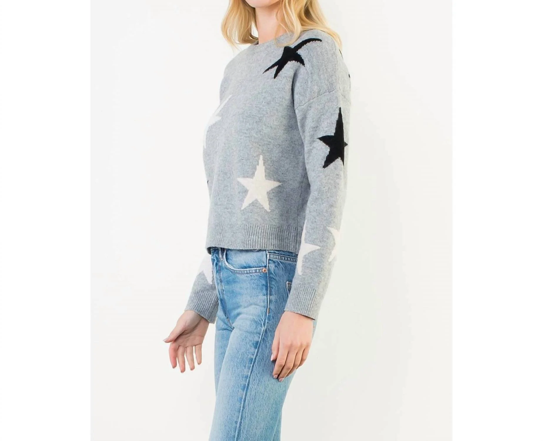 Star Pattern Knit Sweater In Heather Gray - Image 2