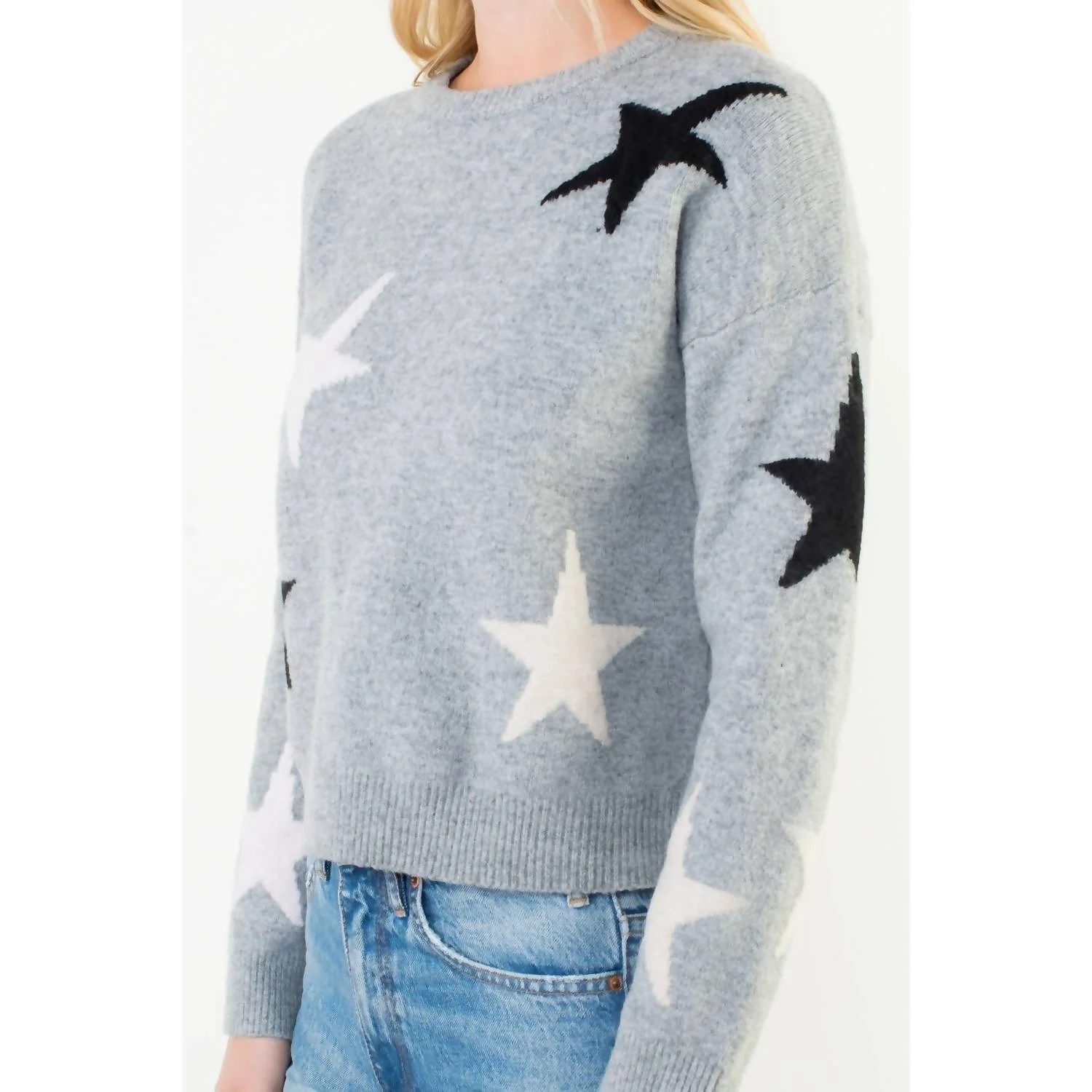 Star Pattern Knit Sweater In Heather Gray - Image 5