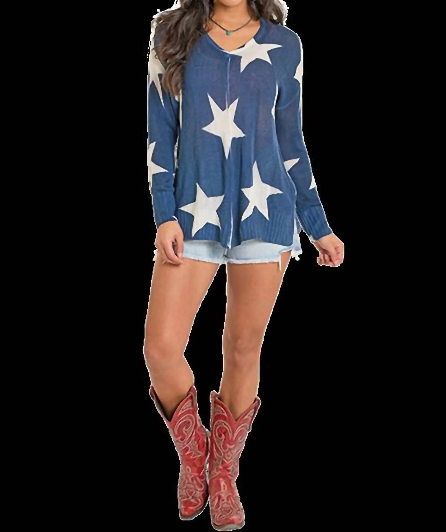 Star Print Sweater In Blue - Image 2
