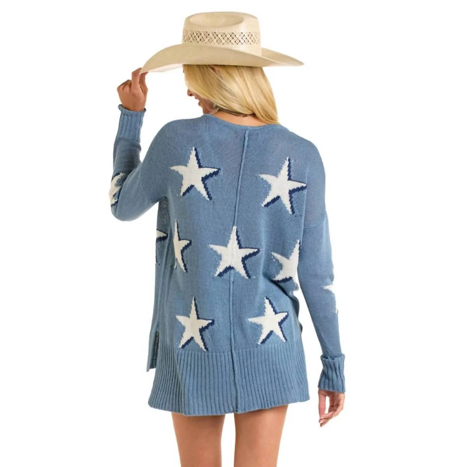 Star Print Sweater In Cerulean - Image 3