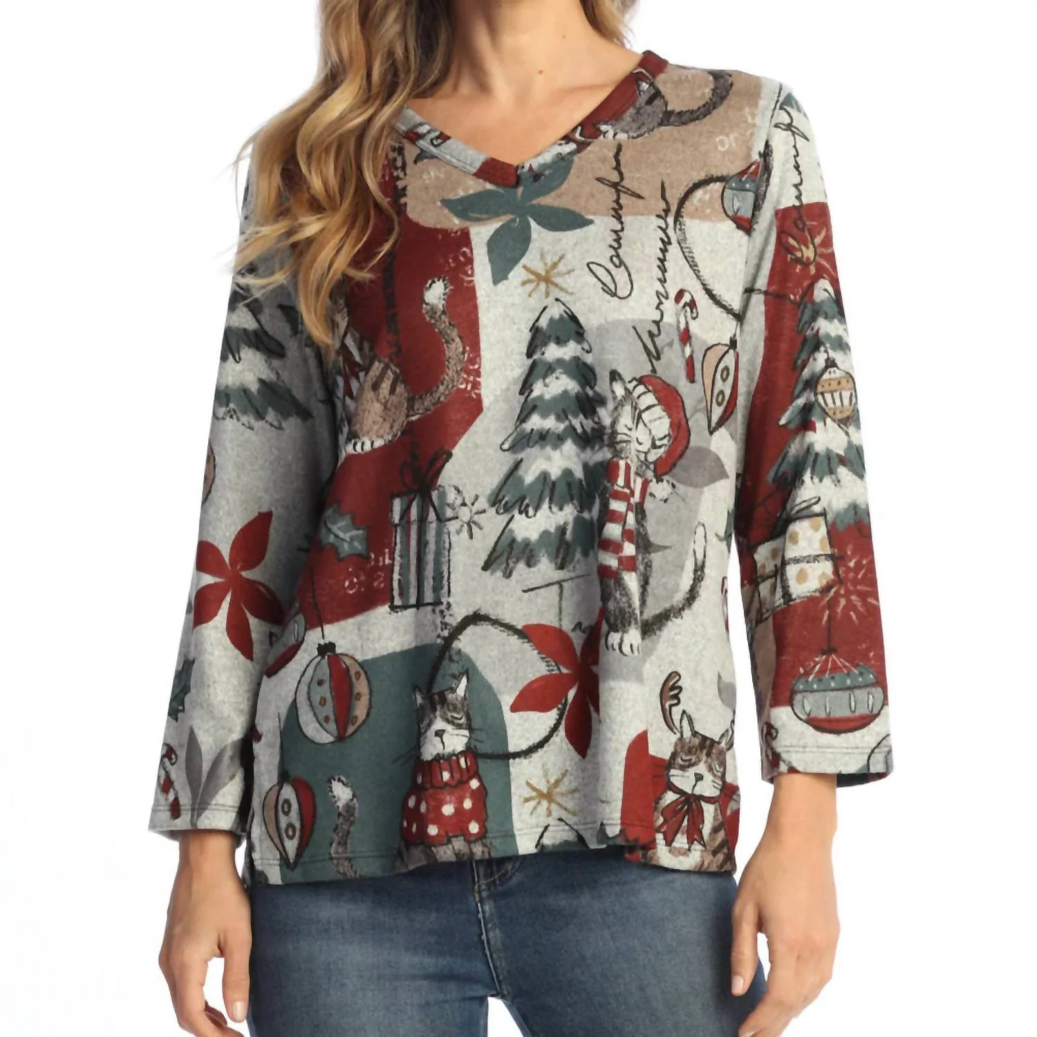 Starlight Novelty Brush V Neck Top In Multi