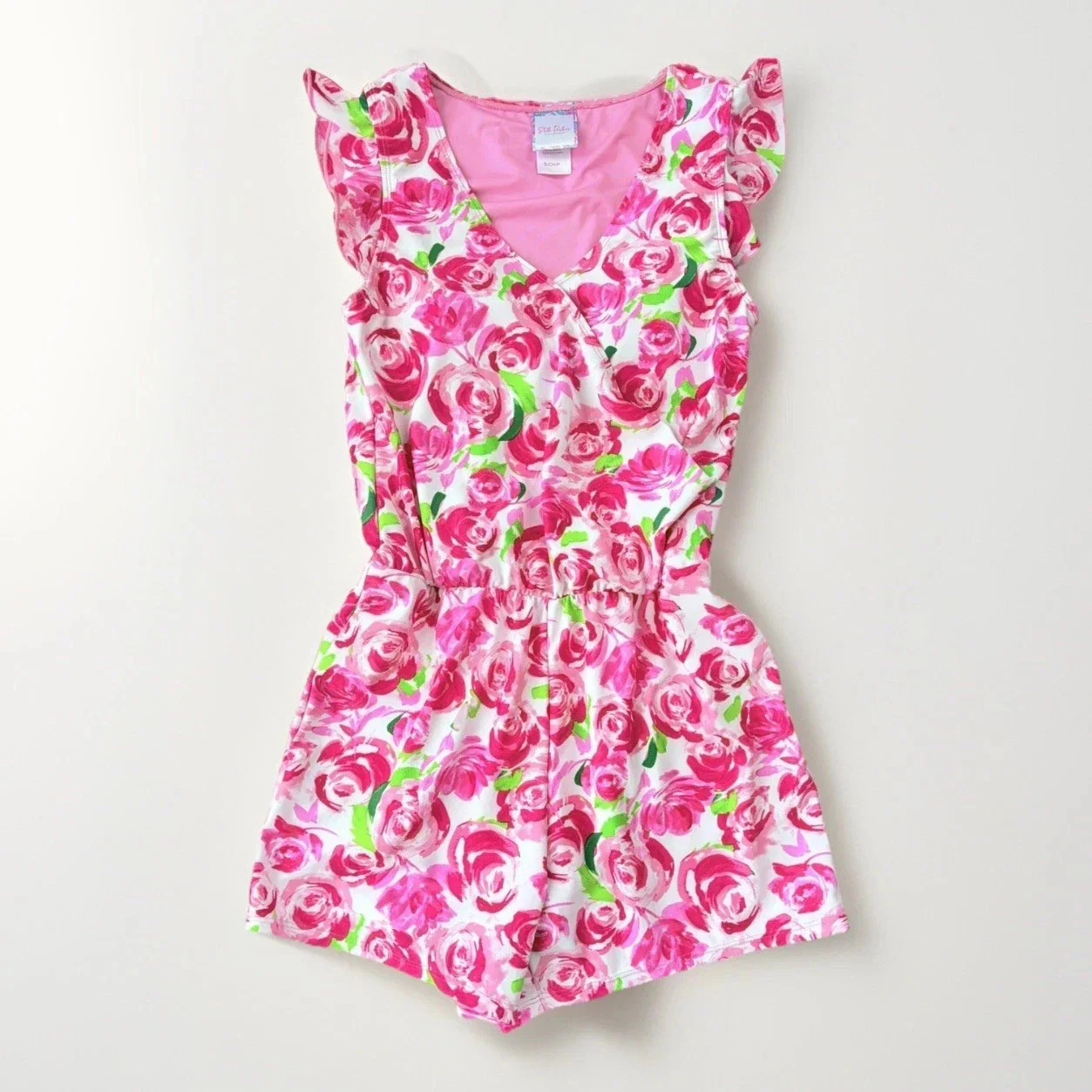 Stella Parker Swim Dress Womens Pink Floral Print Ruffle Sleeve DSGL1188