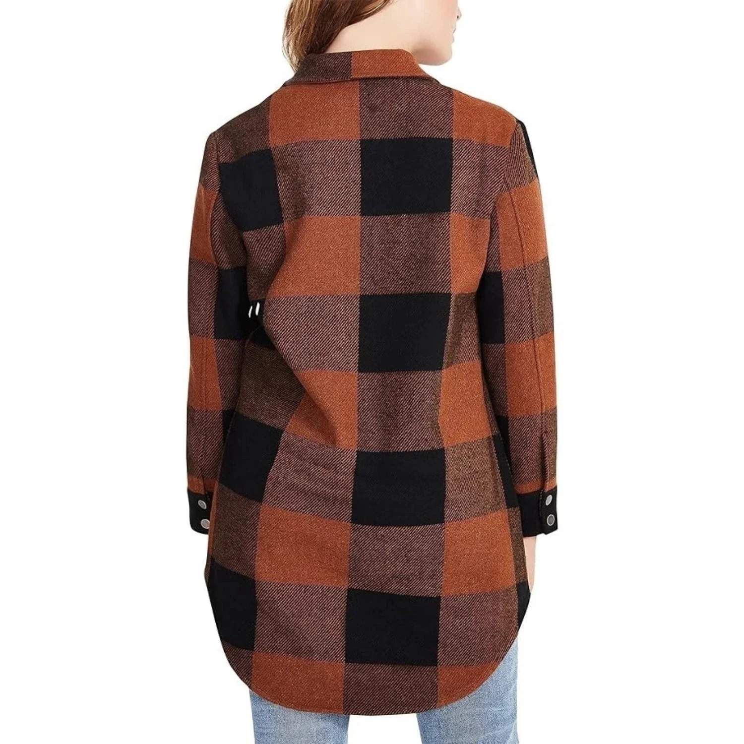 Steve Madden Eldridge Shirt Jacket Women's Cognac Plaid Snap Front KFC377 - Image 2