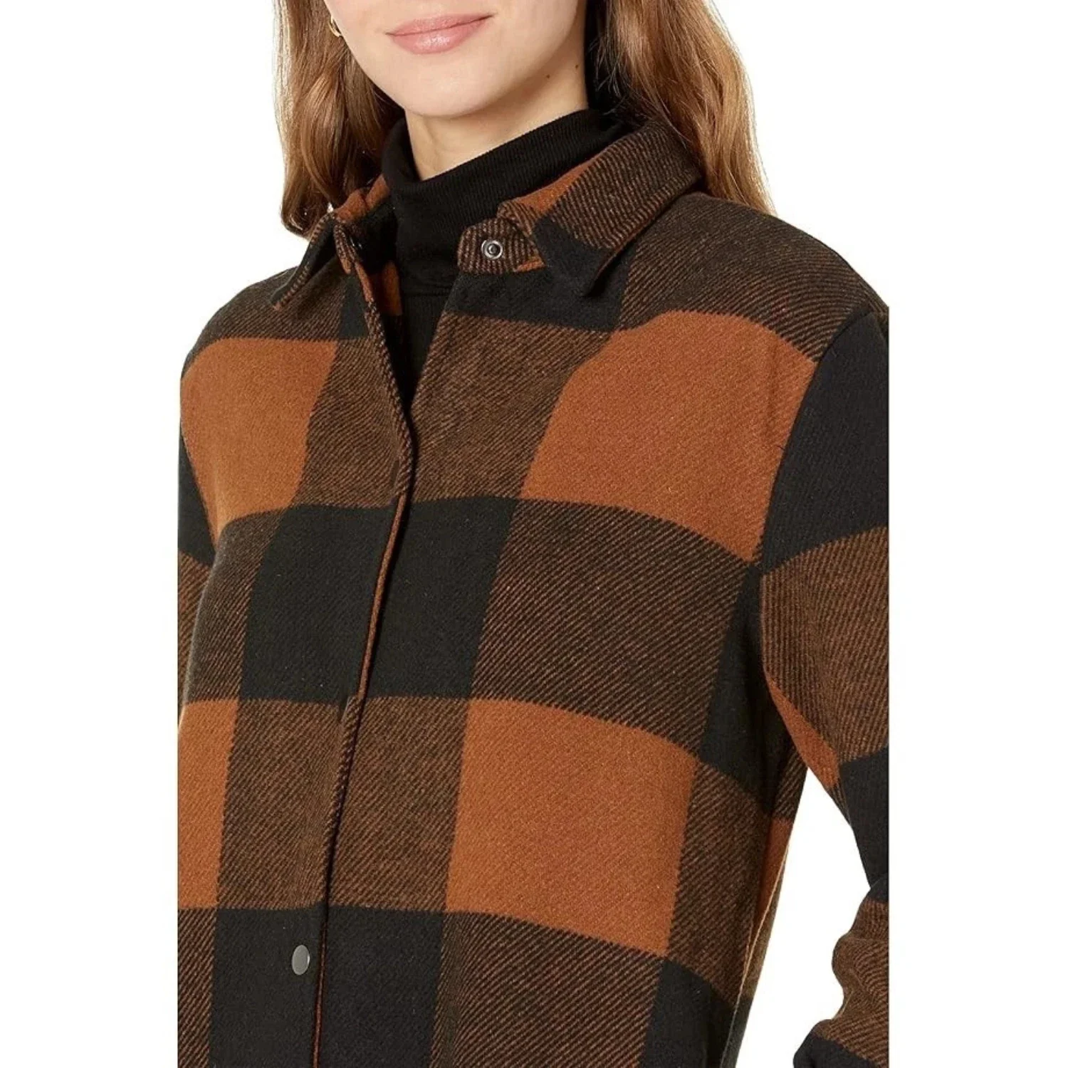 Steve Madden Eldridge Shirt Jacket Women's Cognac Plaid Snap Front KFC377 - Image 3