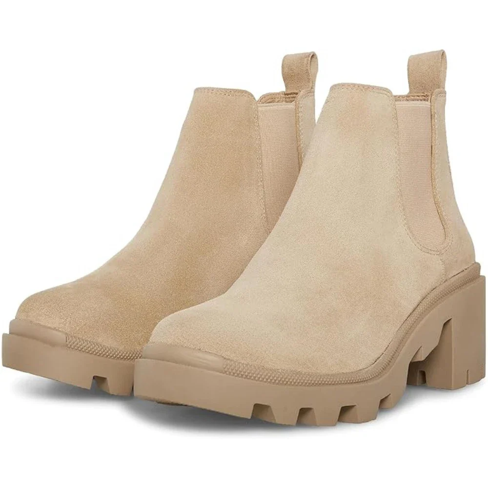 Steve Madden Hadlee Boots Women's Beige Suede Lug Sole Chelsea HTAT390