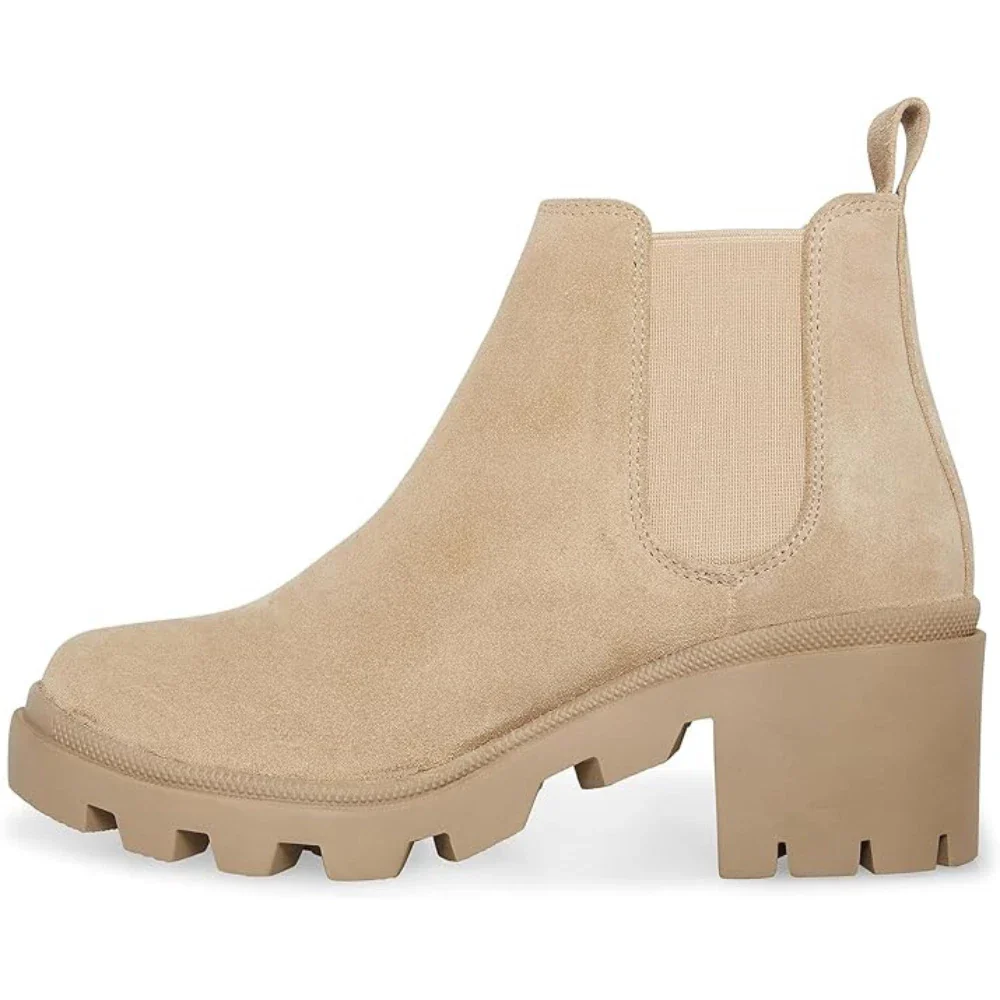 Steve Madden Hadlee Boots Women's Beige Suede Lug Sole Chelsea HTAT390 - Image 3