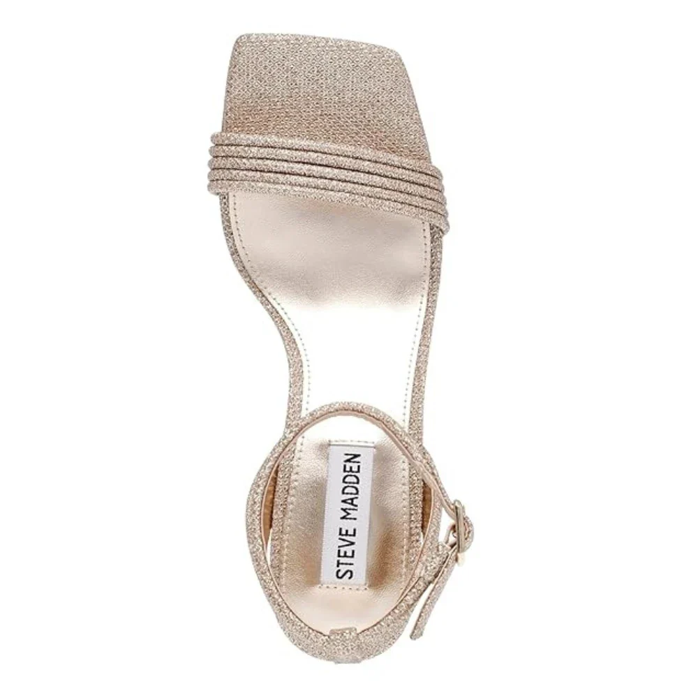 Steve Madden Lavnish Sandal Women Gold Glitter Square Toe Block Heel HTAT867 - Image 2