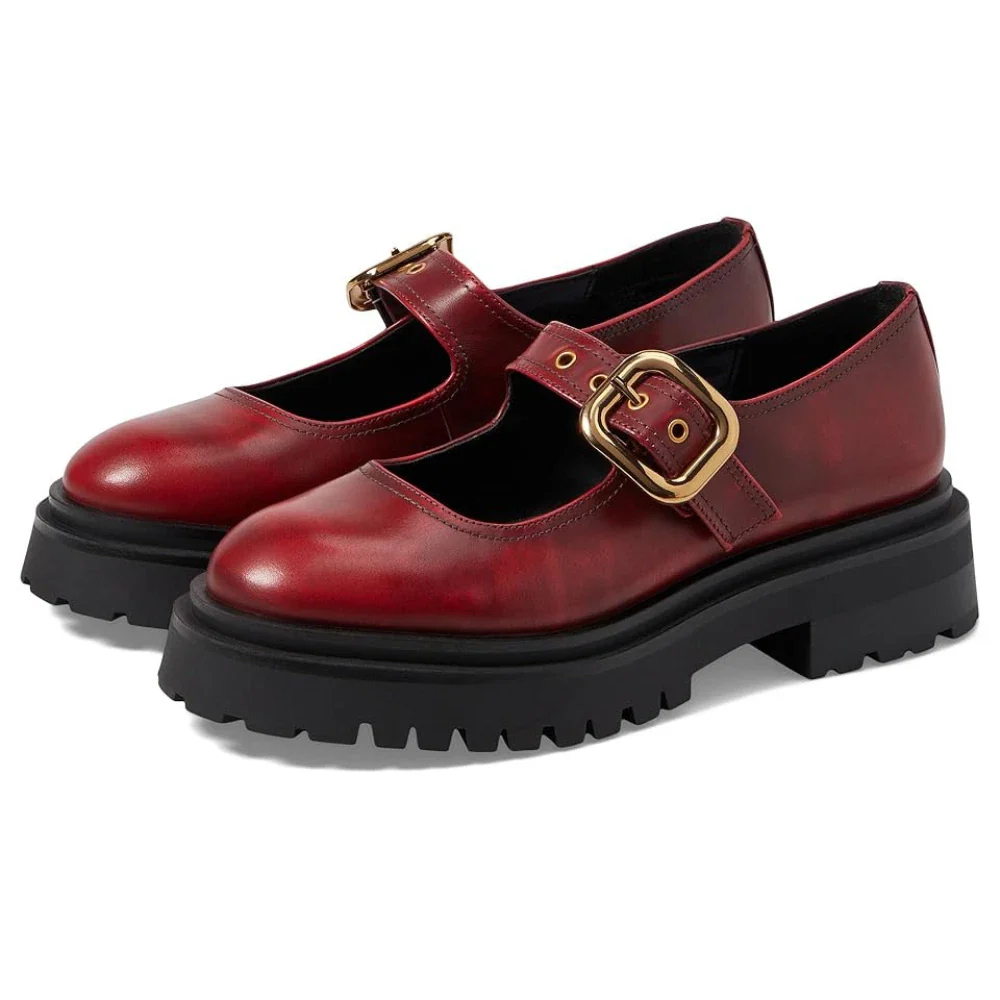 Steve Madden Lyndon Flats Women's Red Leather Mary Jane Shoes HTAT863 - Image 4