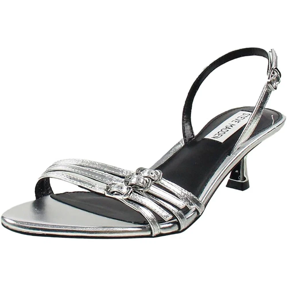 Steve Madden Rapture Sandals Women's Silver Kitten Heel Slingback HTAT864 - Image 2