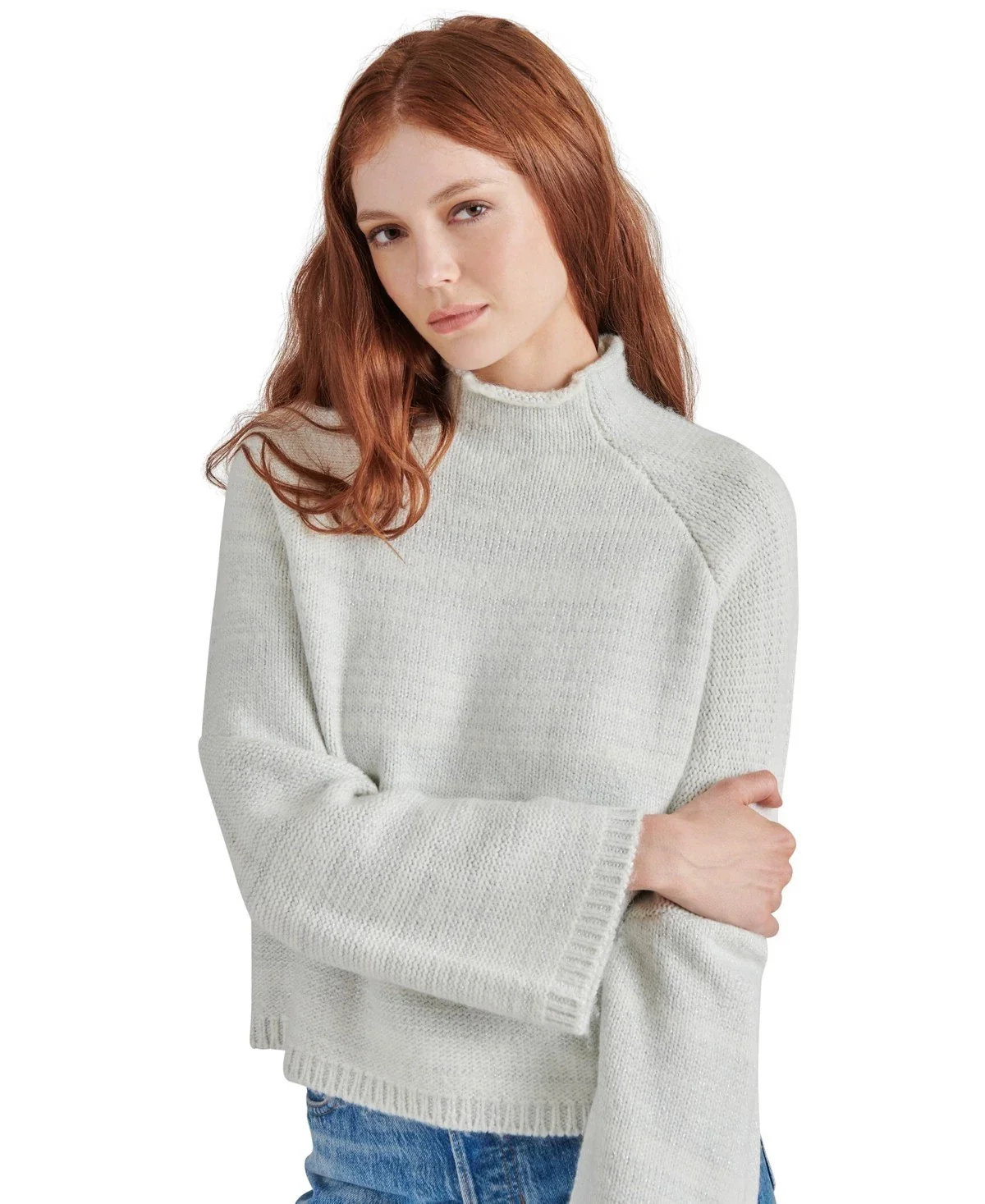 Steve Madden Sweater Women's Gray Raglan Sleeve Mock Neck Pullover PAL57 - Image 3