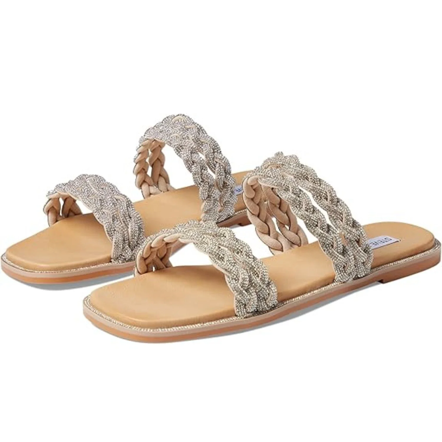 Steve Madden Varen Sandals Womens Silver Square Toe Slip On Slide HTAT408 - Image 5