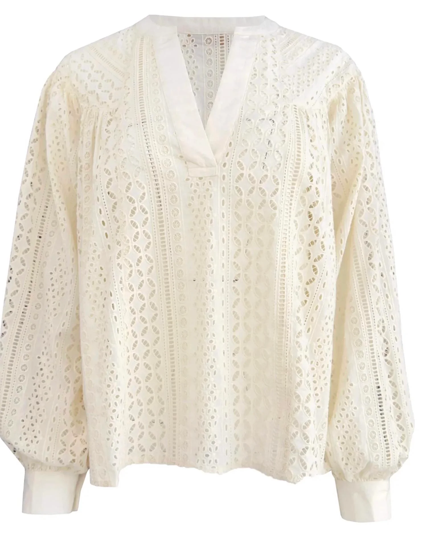 Stevie Eyelet Pullover Blouse In Beige - Image 2