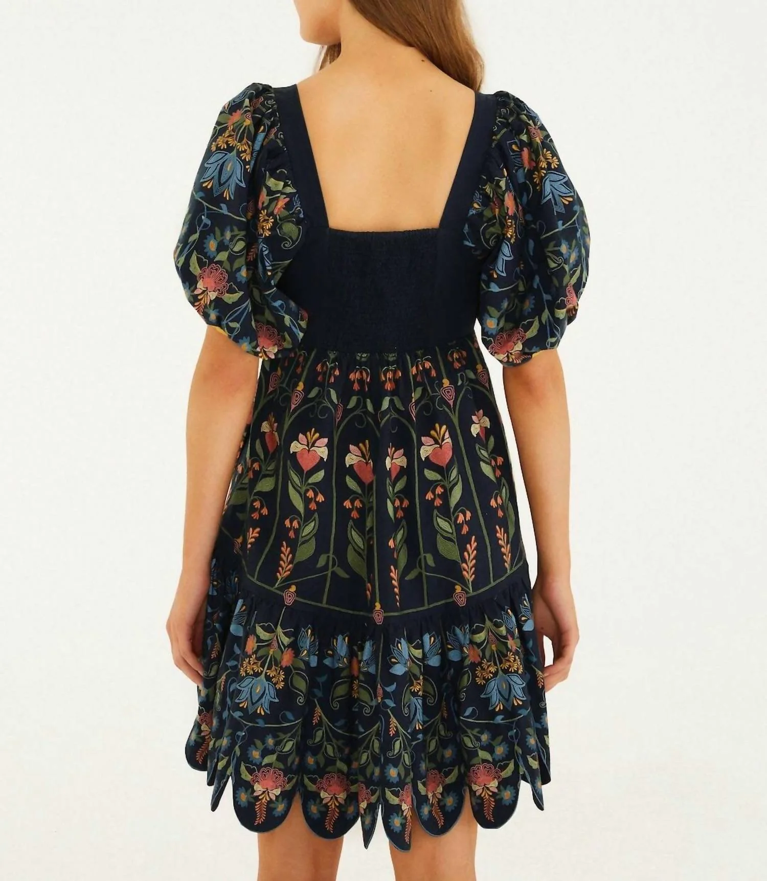 Stitched Garden Mini Dress In Navy Blue - Image 3