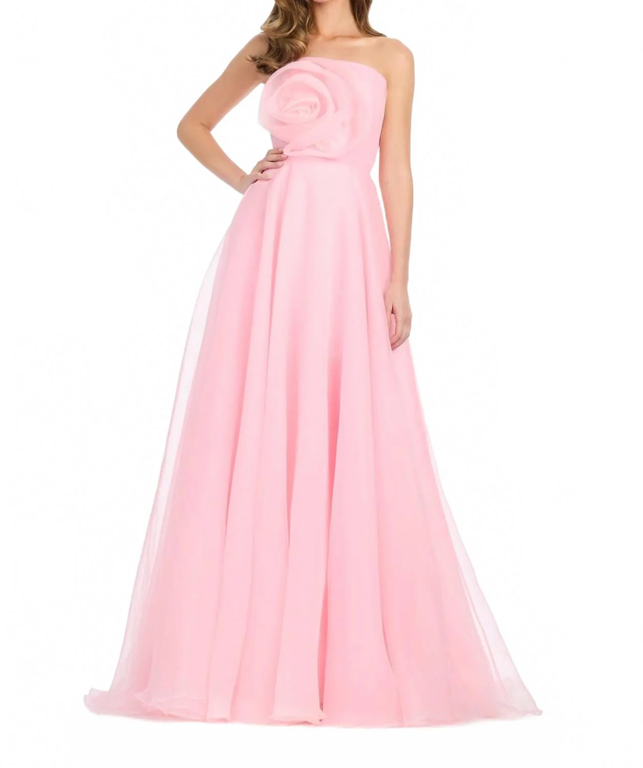 Strapless Organza Gown In Ice Pink