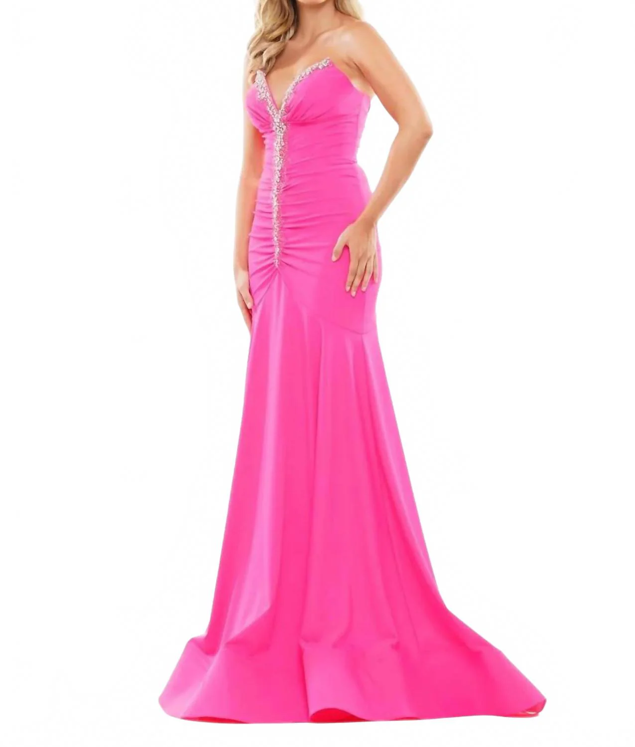 Strapless Prom Gown In Hot Pink