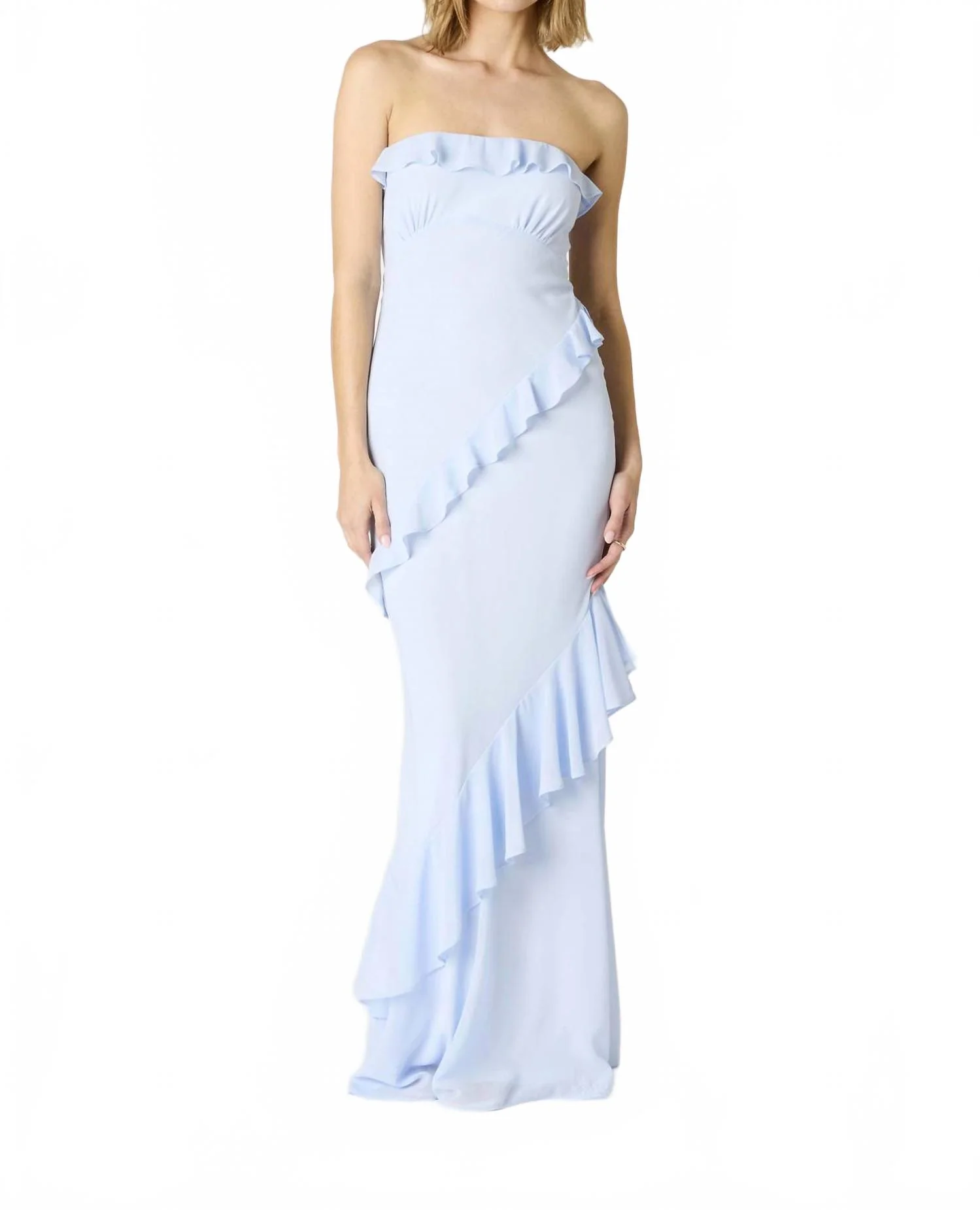 Strapless Ruffle Tiered Maxi Dress In Sky Blue