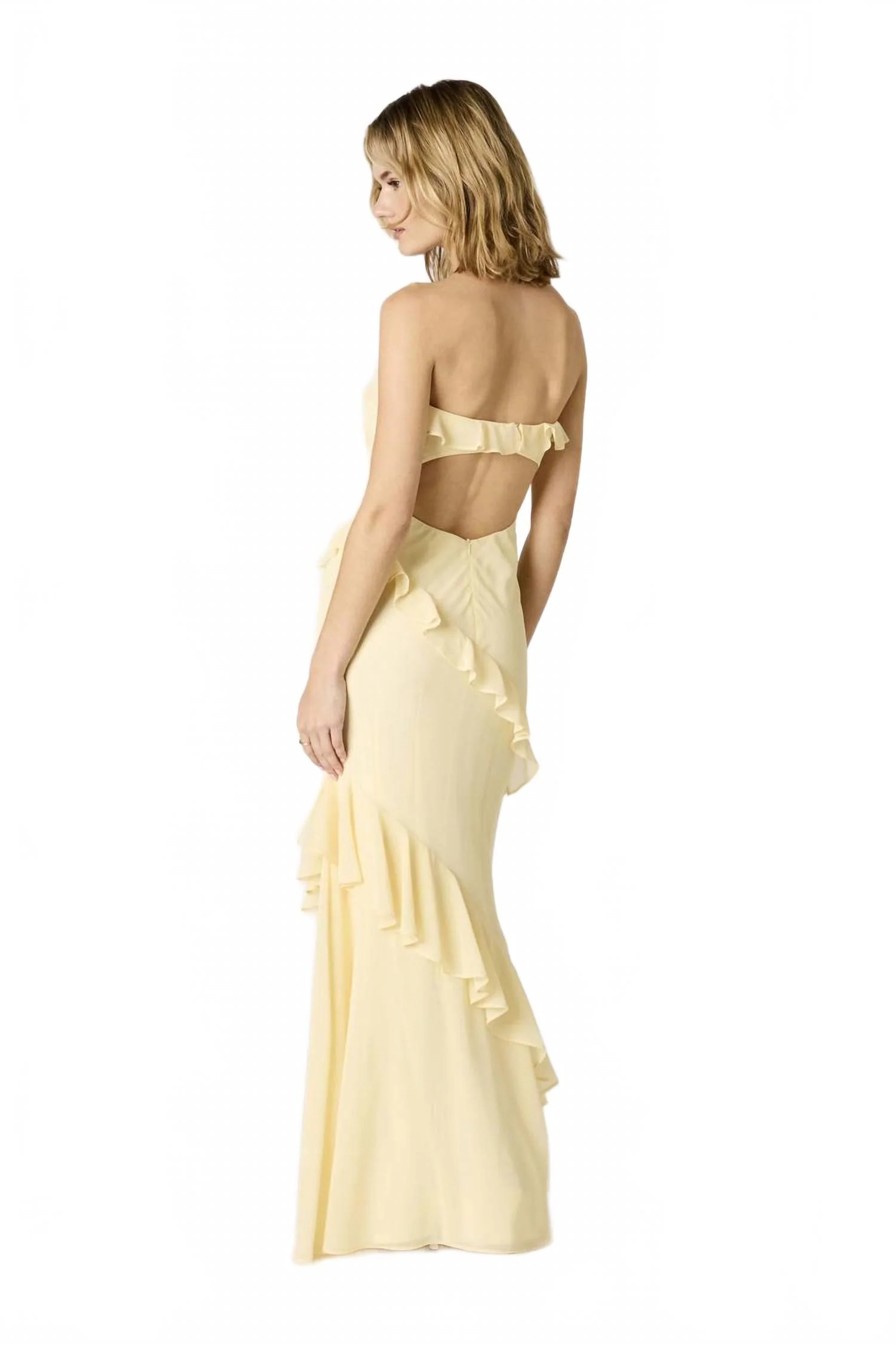 Strapless Ruffle Tiered Maxi Dress In Yellow - Image 2