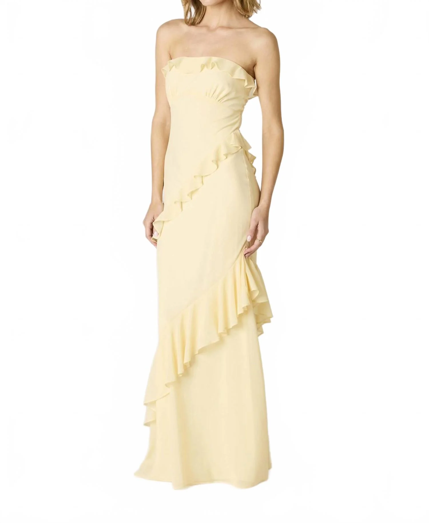 Strapless Ruffle Tiered Maxi Dress In Yellow - Image 4