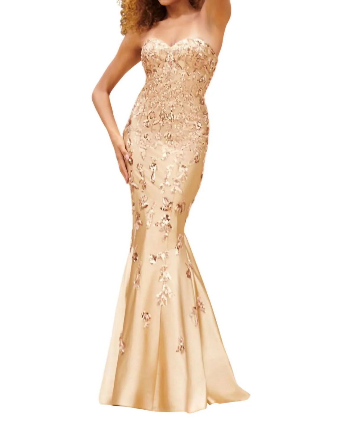 Strapless Sweetheart Gown In Gold