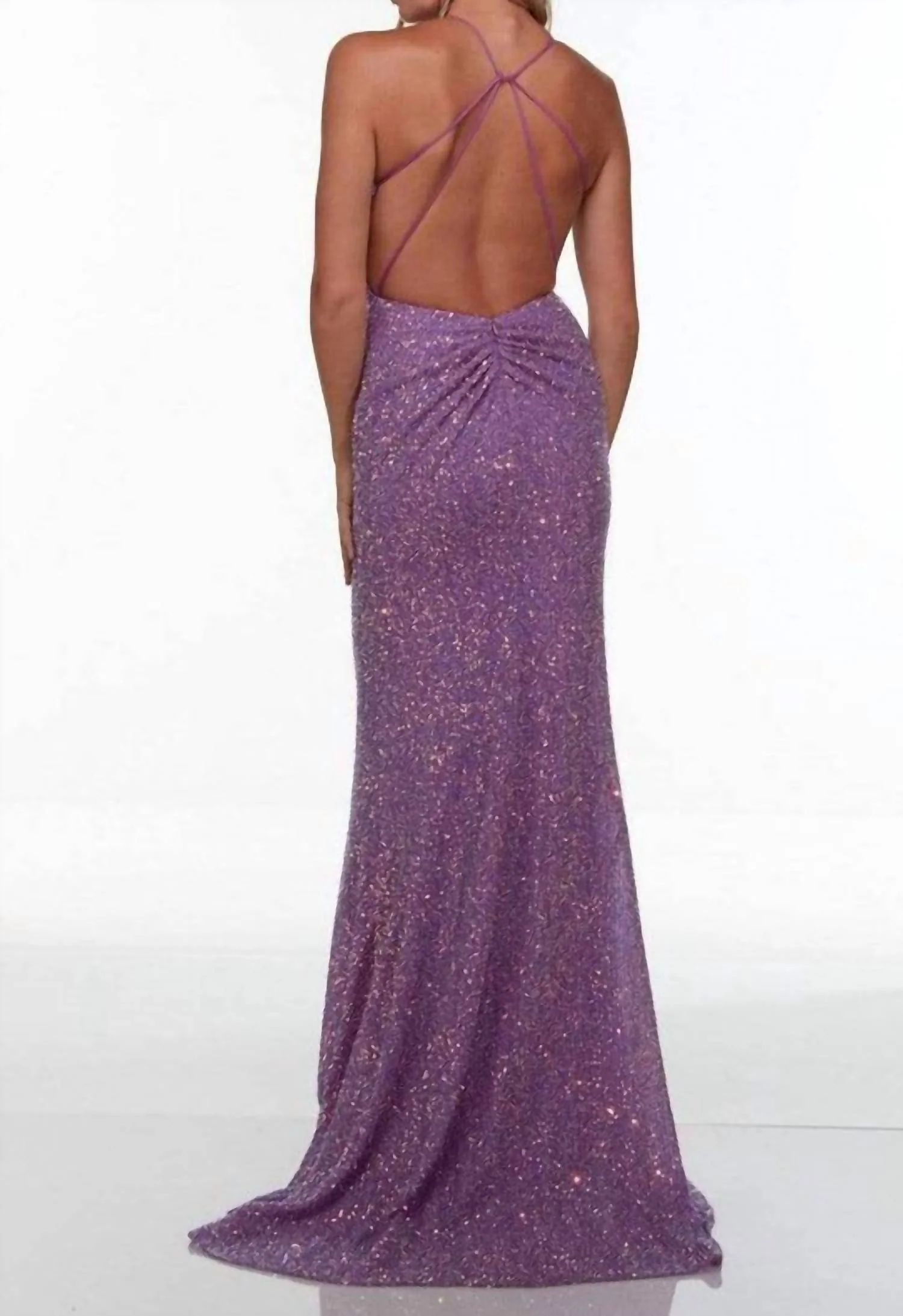Strappy Back Sequin Prom Gown In Unicorn - Image 2