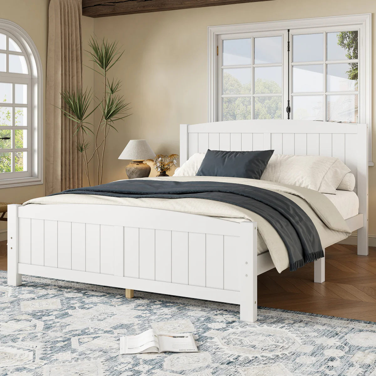 Streamdale Queen Size Solid Wood Platform Bed, No Box Spring Needed, White - Image 2