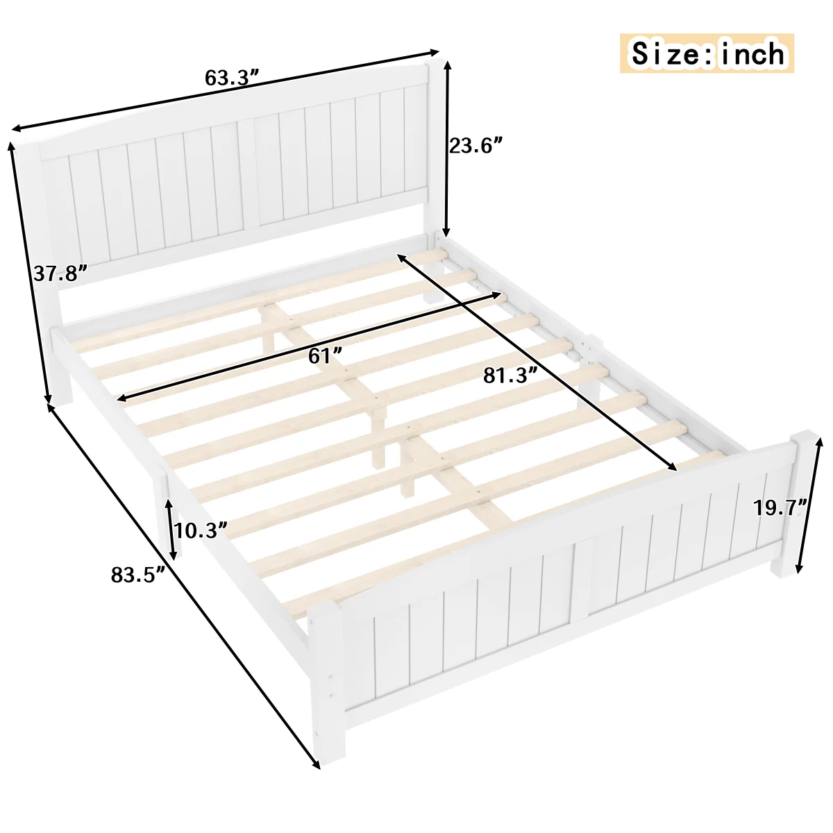 Streamdale Queen Size Solid Wood Platform Bed, No Box Spring Needed, White - Image 4
