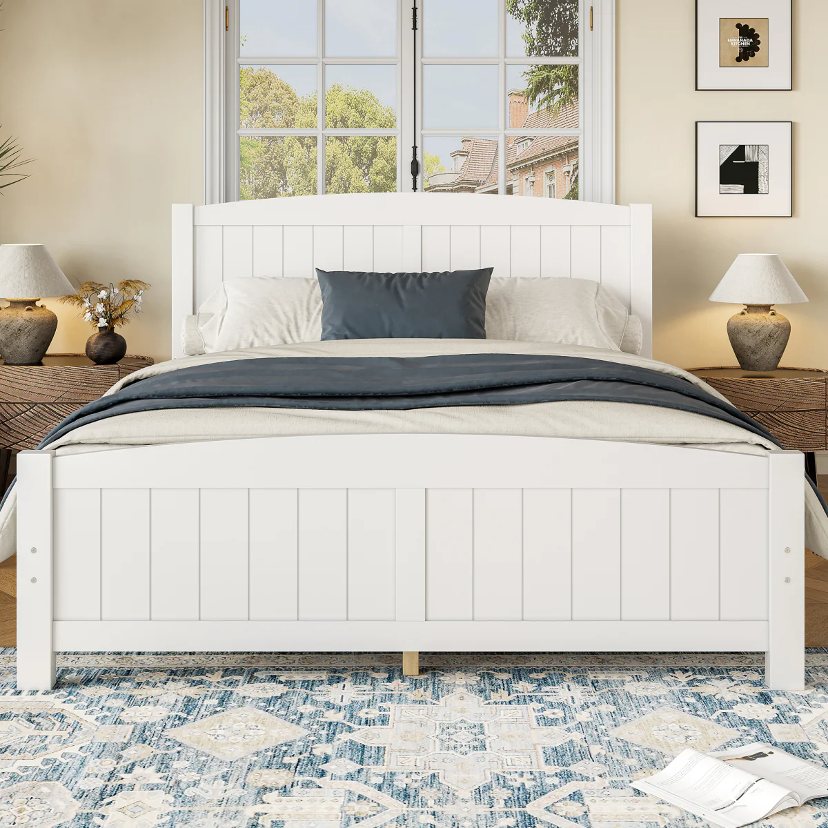 Streamdale Queen Size Solid Wood Platform Bed, No Box Spring Needed, White - Image 5