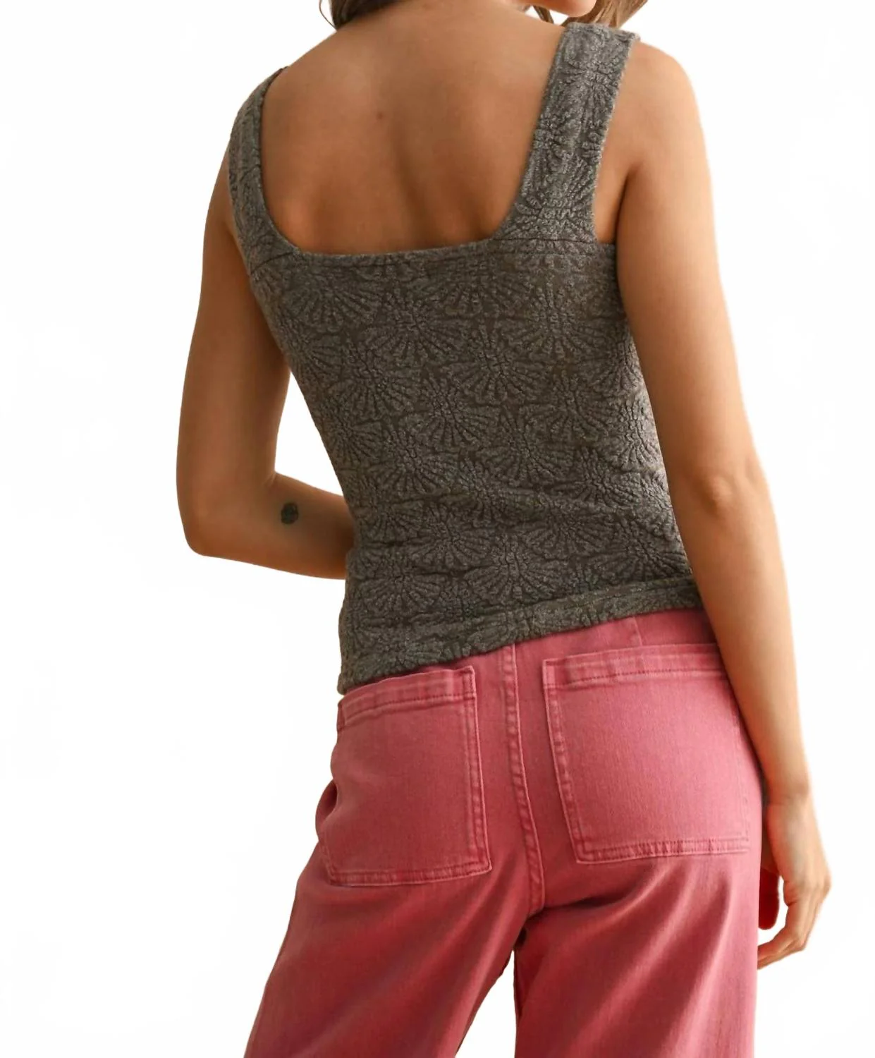 Strechy Washed Detail Knitted Top In Coffee - Image 4
