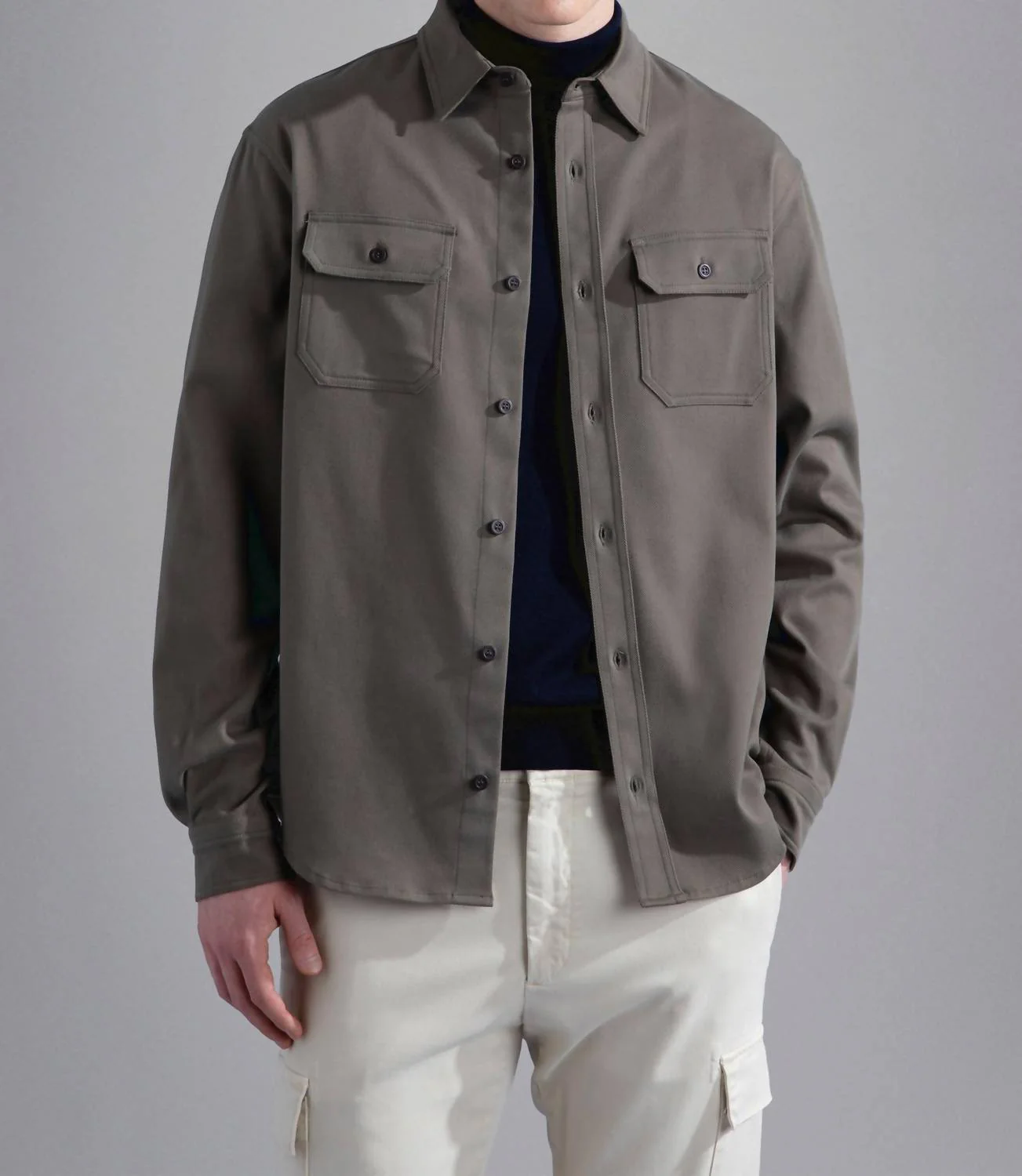 Stretch Cotton Overshirt In Toffee