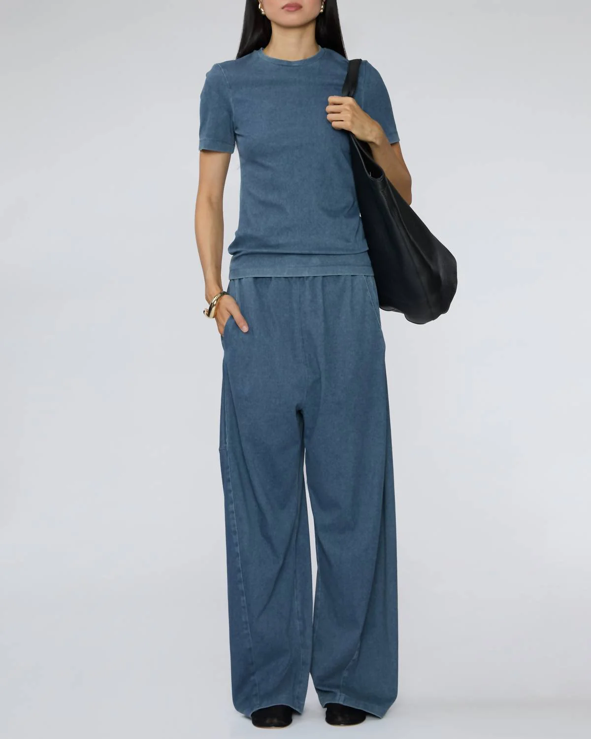 Stretch Denim Baby Tee In Classic Wash