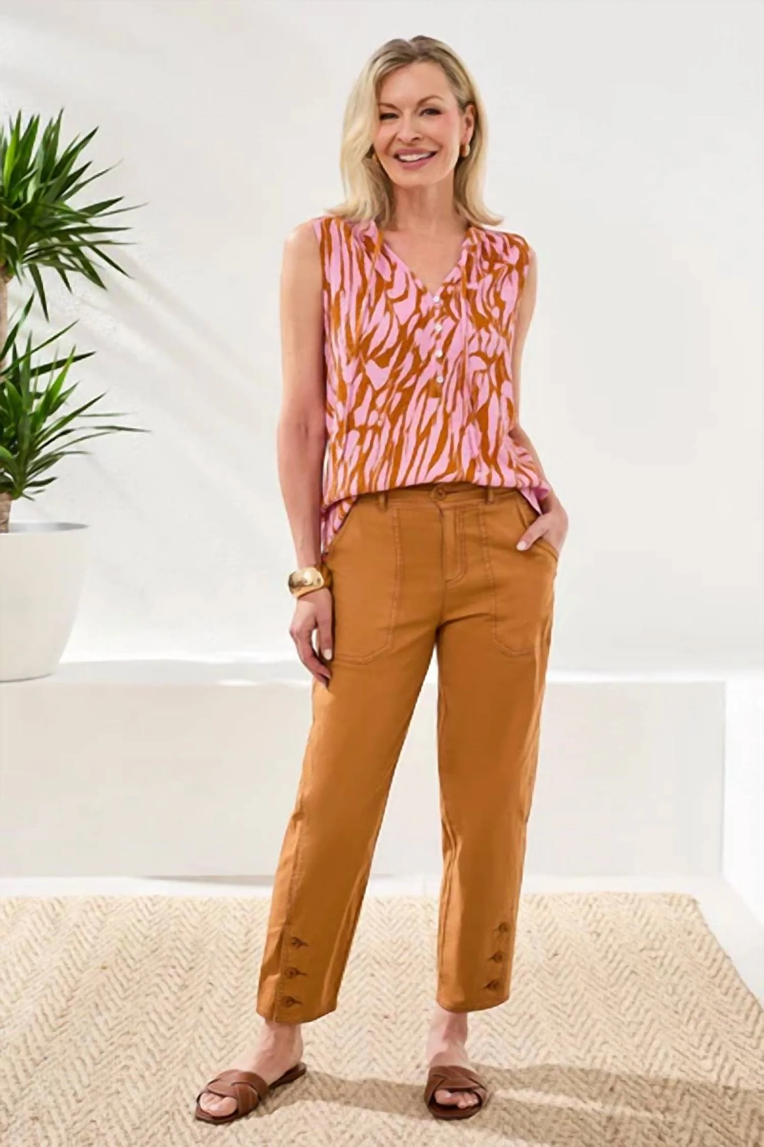 Stretch Slub Barrel Ankle Pant In Chestnut